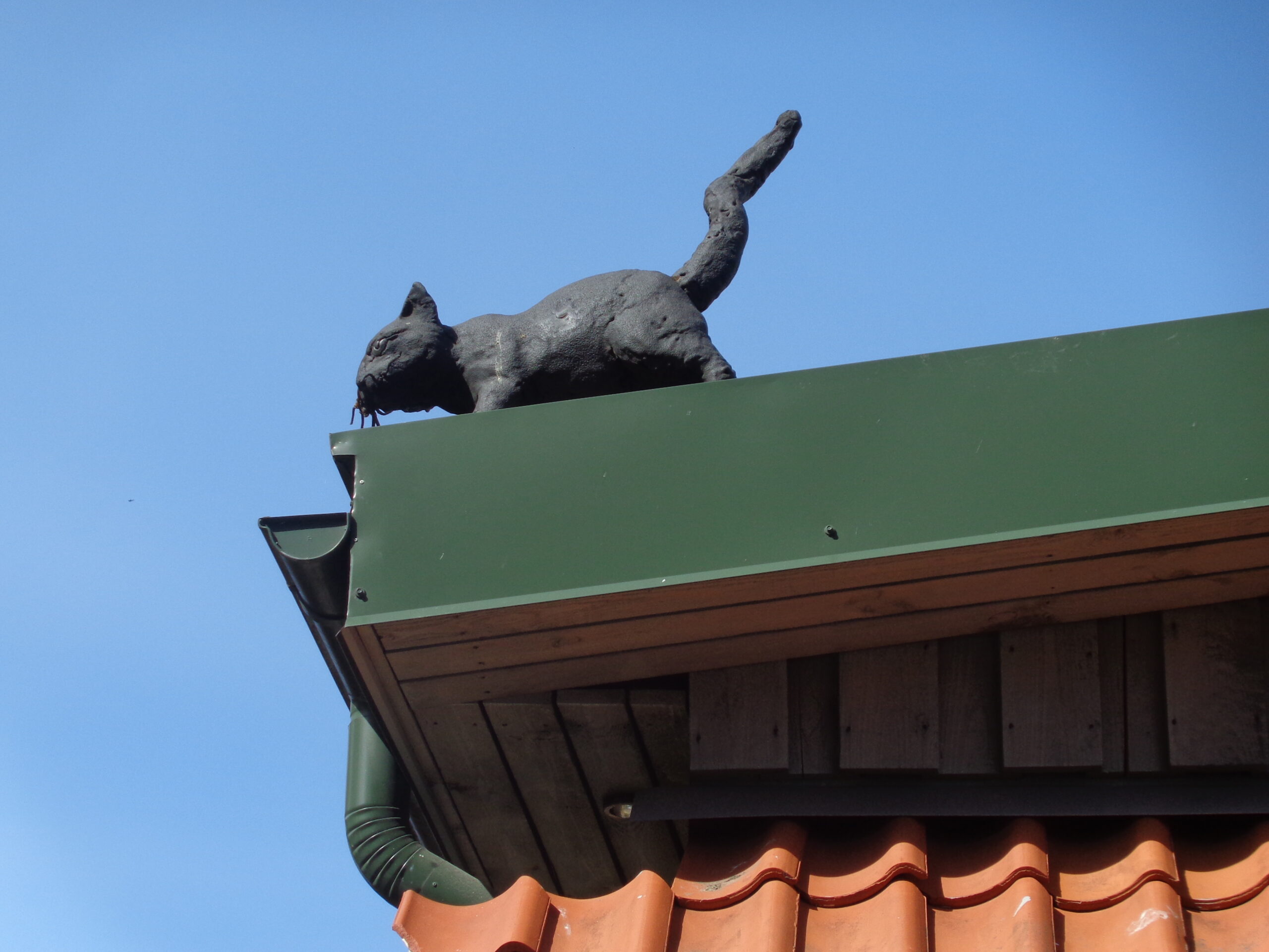 фигурка кошки на крыше дома